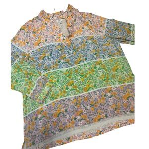 Crown & Ivy long sleeve 3X ruffle vneck spring Easter dopamine tunic top blouse